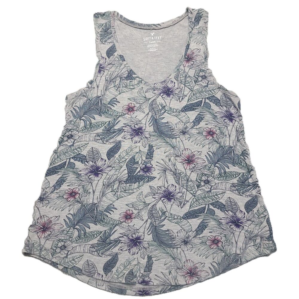 American Eagle Soft & Sexy Tank Top Womens S Floral V-Neck Stretch